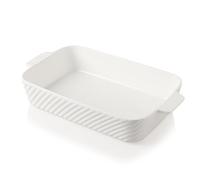 Sweejar Home Ceramic 9x13 In Baking Pan, Cake Baking Dish for Brownie, Porcelain Striped Casserole Dishes for Oven with Handle for Lasagna, Family Dinner(White)