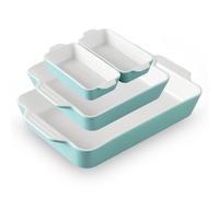 Sweejar Home Ceramic Bakeware Set of 4, Casserole Dishes for Oven, Rectangular Baking Dish with Handles, Lasagna Pans Deep for Cooking, Gratin, Roasting, Banquet and Daily Use(Turquoise)