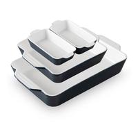 Sweejar Home Ceramic Bakeware Set of 4, Casserole Dishes for Oven, Rectangular Baking Dish with Handles, Lasagna Pans Deep for Cooking, Gratin, Roasting, Banquet and Daily Use(Navy)