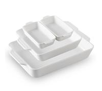 Sweejar Home Ceramic Bakeware Set of 4, Casserole Dishes for Oven, Rectangular Baking Dish with Handles, Lasagna Pans Deep for Cooking, Gratin, Roasting, Banquet and Daily Use(White)