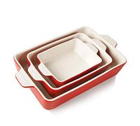 Sweejar Home Ceramic Bakeware Set, Rectangular Baking Dish Lasagna Pans for Cooking, Kitchen, Cake Dinner, Banquet and Daily Use, 30 x 20 x 7 cm of Casserole Dishes (Red)