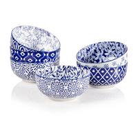 Sweejar Home Ceramic Cereal Bowls Set, 29 Oz Soup Bowls Microwave & Dishwasher Safe, 6.1 Inch Deep Porcelain Serving Bowls for Kitchen, Fruit, Ramen, Salad, Pasta, Set of 6(Vintage Blue)