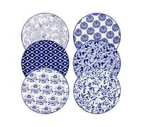 Sweejar Home Ceramic Dinner Plates Set, 8 Inch Porcelain Dessert Plates, Microwave & Dishwasher Safe Cake Plate for Salad, Pasta, Meat Steak, Set of 6(Vintage Blue)