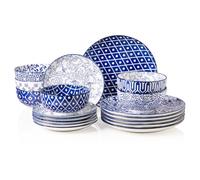 Sweejar Home Ceramic Dinnerware Sets for 6, 18 Pieces Porcelain Plates and Bowls Set, Classic Modern Simple Kitchen Dinner Dining Ware Set, Dishwasher and Microwave Safe Dishes Sets(Cobalt Blue)