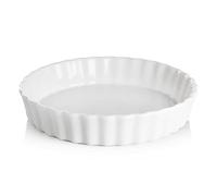 Sweejar Home Ceramic Pie Dish, 24cm Round Wavelet Fringe Pan for Baking, Non-Stick Plate for Pumpkin, Apple Pies (White)