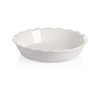 Sweejar Home Ceramic Pie Dish, 26cm Round Baking Pan With Soft Wave Edge for Oven, Non-Stick Plate for Apple, Pumpkin, Pot Pies (White)