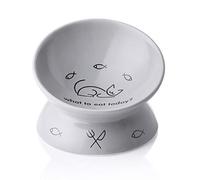 Sweejar Home Ceramic Raised Cat Bowls, Slanted Cat Dish Food or Water Bowls, Elevated Porcelain Pet Feeder Bowl Protect Cat's Spine, Stress Free, 140ml, Backflow Prevention (Gray)