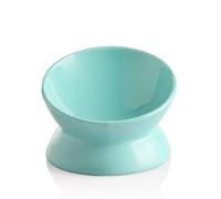 Sweejar Home Ceramic Raised Cat Bowls, Slanted Cat Dish Food or Water Bowls, Elevated Porcelain Pet Feeder Bowl Protect Cat's Spine, Stress Free, 140ml, Backflow Prevention (Pure turquoise)