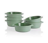 Sweejar Home Ceramic Souffle Dishes, Round Handle-Ramekins-Baking, 295 ML for Pudding,Creme Brulee,Souffle - Set of 6 (Green)