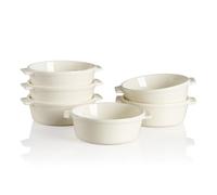 Sweejar Home Ceramic Souffle Dishes, Round Handle-Ramekins-Baking, 300ml for Pudding,Creme Brulee,Souffle - Set of 6 (Beige)