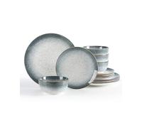 Sweejar Home Dinnerware Sets Service for 4, 12 pcs Porcelain Plates and Bowls for Kitchen, Housewaring Gift, Chip and Scratch Resistant Dish Set, Dishwasher and Microwave Safe Plate Set, LightGray