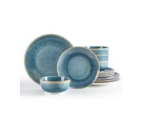 Sweejar Home Dinnerware Sets Service for 4, 12 pcs Porcelain Plates and Bowls for Kitchen, Housewaring Gift, Chip and Scratch Resistant Dish Set, Handmade Dishwasher and Microwave Safe Plate Set, Blue