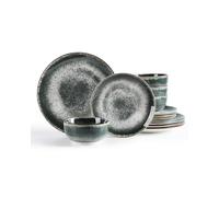 Sweejar Home Dinnerware Sets Service for 4, 12 pcs Porcelain Plates and Bowls for Kitchen, Housewaring Gift, Chip and Scratch Resistant Dish Set, Dishwasher and Microwave Safe Plate Set, Darkgray