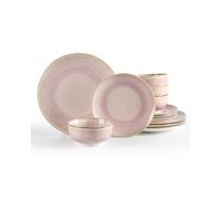 Sweejar Home Dinnerware Sets Service for 4, 12 pcs Porcelain Plates and Bowls for Kitchen, Housewaring Gift, Chip and Scratch Resistant Dish Set, Handmade Dishwasher and Microwave Safe Plate Set, Pink
