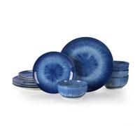 Sweejar Home Dinnerware Sets Service for 4, 12 pcs Porcelain Plates and Bowls for Kitchen, Housewaring Gift, Chip and Scratch Resistant Dish Set, Dishwasher and Microwave Safe Plate Set, Blue