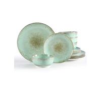 Sweejar Home Dinnerware Sets Service for 4, 12 pcs Porcelain Plates and Bowls for Kitchen, Housewaring Gift, Chip and Scratch Resistant Dish Set, Dishwasher and Microwave Safe Plate Set, Green