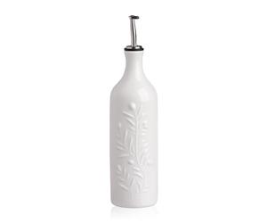 Sweejar Home Large Ceramic Olive Oil Dispenser Bottle, 700ml Relief Opaque Oil Cruet Protects Oil To Reduce Oxidation,Oil Dispenser for EVOO, Vinegar, Soy Sauce, Pack of 1 (White)