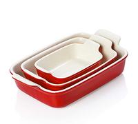 Sweejar Home Porcelain Bakeware Set for Cooking, Rectangular Ceramic Casserole Dish, Lasagne Pans for Casserole Dish, Cakes, Dinner, Kitchen, Banquet and Daily Use (Red)
