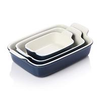 Sweejar Home Porcelain Bakeware Set for Cooking, Rectangular Ceramic Casserole Dish, Lasagne Pans for Casserole Dish, Cakes, Dinner, Kitchen, Banquet and Daily Use (Navy)