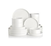 Sweejar Home Porcelain Dinnerware Sets for 6, 18 Pieces Ceramic Plates and Bowls Set, Classic Modern Simple Kitchen Dinner Dining Ware Set, Dishwasher and Microwave Safe Dishes Sets(Pure White)