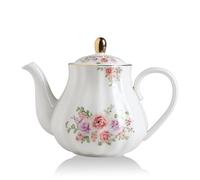Sweejar Home Porcelain Tea Pot with Infuser and Lid,Teaware with Filter 890 ml for Tea/Coffee/Milk/Women/Office/Home/Gift (Pumpkin Shape, Rose Flower)