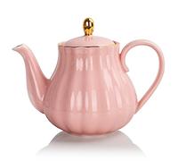 Sweejar Home Porcelain Tea Pot with Infuser and Lid,Teaware with Filter 890 ml for Tea/Coffee/Milk/Women/Office/Home/Gift (Pumpkin Shape, Pink1)