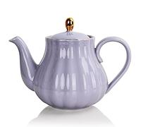 Sweejar Home Porcelain Tea Pot with Infuser and Lid,Teaware with Filter 890 ml for Tea/Coffee/Milk/Women/Office/Home/Gift (Pumpkin Shape, Purple)