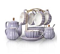 Sweejar Home Porcelain Tea Set Royal Family 225 ml Cups and Saucers for Wedding Ceramic Porcelain Tea Cup Set (Purple)