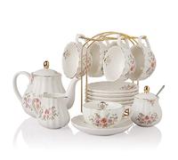 Sweejar Home Porcelain Tea Sets Royal Family 225 ml to Cups and Saucers with Teapot Milk Ceramic Tea and Coffee Cups (Rose Flower)