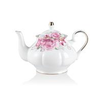 Sweejar Home Porcelain Teapot, 850ml Vintage Floral Gold Rim Design Ceramic Tea Pot, Flower Tea Loose Leaf Teapot, Coffee Pot, Women and Tea Lovers, 3-4 Cups (Flower)