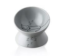 Sweejar Home Raised Ceramic Cat Bowl for Dry Wet Food - Elevated Pet Dish With Slanted Design, Spine Protection, Stress Free Eating - 295 ml, Dishwasher Safe (Gray)