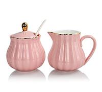 Sweejar Home Royal Ceramic Sugar and Creamer Set, 3 Piece Set with Cream Pitcher, Sugar Bowl
