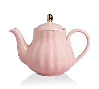 Sweejar Home Royal Teapot, 5-6cups Ceramic Tea Pot with Removable Stainless Steel Infuser 1100 ml (Pink)