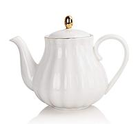 Sweejar Home Royal Teapot, Ceramic Tea Pot with Removable Stainless Steel Infuser, Blooming & Loose Leaf Teapot - (3-4cups) 800 ml (White)