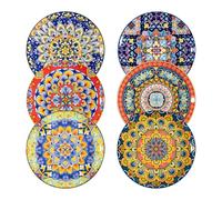 Sweejar Home Salad Plates 8 Inch,Ceramic Dessert Plates Set of 6,Bohemian Style Small Dinner Plates Dishwasher and Microwave Safe Round Colorful Dishes for Kitchen