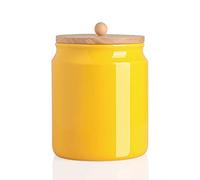 SWEEJAR Keramik-Küchenbehälter, 58 FLOZ Porzellan-Lebensmittel-Vorratsglas mit luftdichtem Verschluss, Holzdeckel, Behälter für Zuhause, für Kaffeebohnen, Salz und mehr, Werkzeugeimer (gelb)