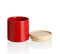 SWEEJAR Kitchen Canisters Ceramic Food Storage Jar, Stackable Containers with Airtight Seal Wooden Lid for Serving Ground Coffee, Tea, Sugar, Salt and More - 455 ml (Red)