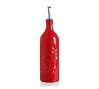 Sweejar Large Ceramic Olive Oil Dispenser Bottle, 24 Oz Relief Opaque Oil Cruet Protects Oil To Reduce Oxidation, Storage Vinegar, Soy Sauce, Coffee Syrup, Liquids, Set of 1 (Red)