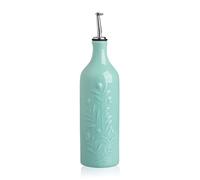 Sweejar Large Olive Oil Dispenser Bottle with Spout, 24 Oz Ceramic Oil Dispenser for Kitchen, Relief Opaque Oil Cruet, Oil Container for Cooking, EVOO, Avocado Oil, Vinegar, Pack of 1(Turquoise)