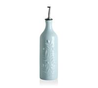 Sweejar Large Olive Oil Dispenser Bottle with Spout, 24 Oz Ceramic Oil Dispenser for Kitchen, Relief Opaque Cruet, Container for Cooking, EVOO, Vinegar, Pack of 1 (Light Blue)