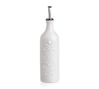 Sweejar Large Olive Oil Dispenser Bottle with Spout, 24 Oz Ceramic Oil Dispenser for Kitchen, Relief Opaque Oil Cruet, Oil Container for Cooking, EVOO, Avocado Oil, Vinegar, Pack of 1 (White)