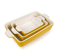 SWEEJAR Lasagne Mold Set, Rectangle Ceramic Baking Mould for Kitchen, Dinner, Banquet and Daily Use, 12 x 8 x 3 Inches (Yellow)