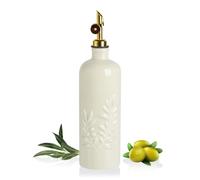 Sweejar Olive Oil Dispenser Bottle for Kitchen, 18 Oz Ceramic EVOO and Vinegar Dispenser with Spout, Relief Opaque Oil Container for Avocado, Leak Proof, Easy to Pour, Pack of 1 (Beige, Gold Pourer)
