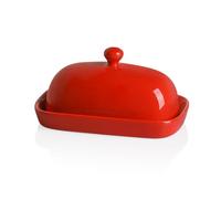 Sweejar Porcelain Butter Dish with Lid and Handle, Countertop Butter Keeper, 7.1*3.7 inches (Red)