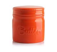 Sweejar Porcelain Butter Keeper Crock, French Butter Dish with Water Line, Ceramic Butter Container for soft butter (Orange)