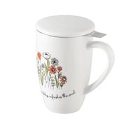 Sweejar Porcelain Tea Infuser Mug with Lid, 16 oz Teacup with Strainers for Loose Leaf Tea, Microwave and Dishwasher Safe Coffee Mug(Wild Meadow)