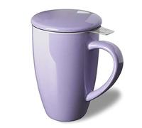 Sweejar Porcelain Tea Infuser Mug with Lid, 16 oz Teacup with Strainers for Loose Leaf Tea, Microwave and Dishwasher Safe Coffee Mug(Purple)