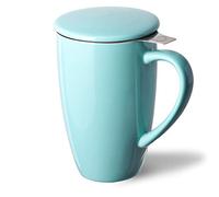 Sweejar Porcelain Tea Infuser Mug with Lid, 16 oz Teacup with Strainers for Loose Leaf Tea, Microwave and Dishwasher Safe Coffee Mug(Turquoise)