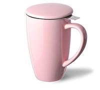 Sweejar Porcelain Tea Infuser Mug with Lid, 16 oz Teacup with Strainers for Loose Leaf Tea, Microwave and Dishwasher Safe Coffee Mug(Pink)