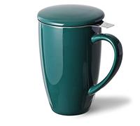 Sweejar Porcelain Tea Infuser Mug with Lid, 16 oz Teacup with Strainers for Loose Leaf Tea, Microwave and Dishwasher Safe Coffee Mug(New Jade)